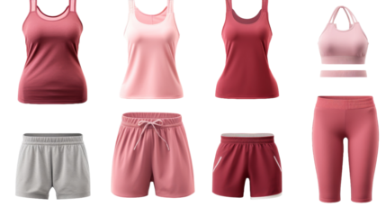 A vibrant assortment of trendy tank tops and playful shorts displayed together