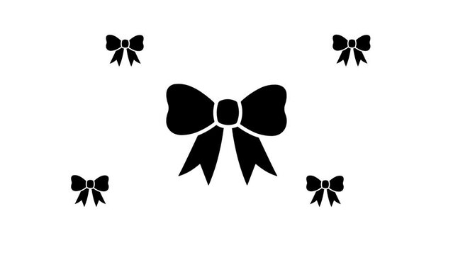Zoom in and out animation the bow symbol. Large black symbol in the center and four small symbols around. Seamless looped 4k animation on white background