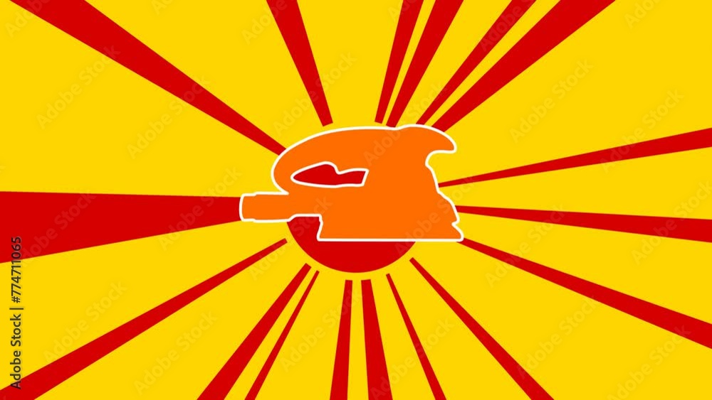 Poster sanding machine symbol on the background of animation from moving rays of the sun. large orange symb