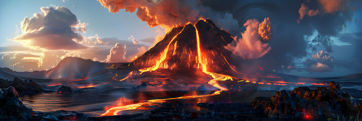 Massive Volcano Erupting With Lava in the Sky.
Inferno Unleashed: Massive Volcano Erupting with Lava.