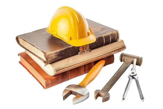 Hard Hat, Wrenches, Book, and Pairs of Glasses