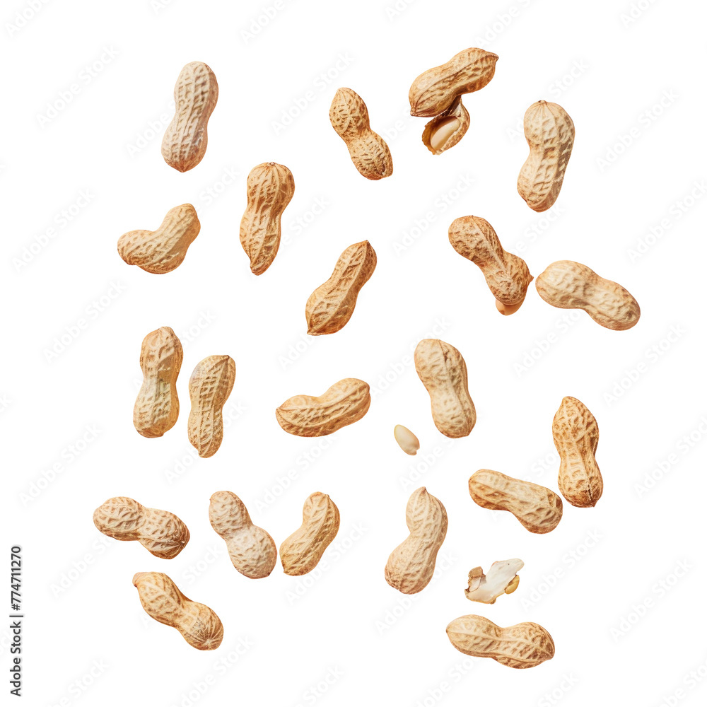 Poster peanuts close up on transparent background with missing pieces