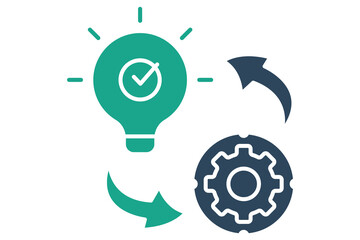 implementation icon. light bulb with gear and arrow. icon related to action plan, business. solid icon style. business element illustration
