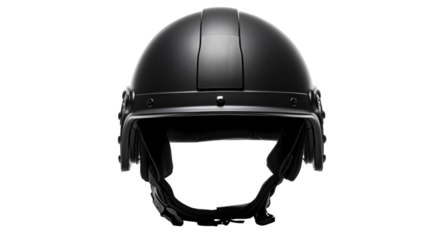 A sleek black helmet stands out against a clean white background