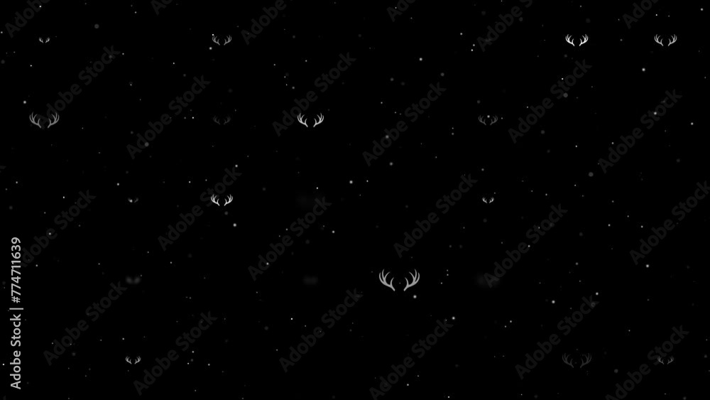 Poster template animation of evenly spaced deer horns symbols of different sizes and opacity. animation of 