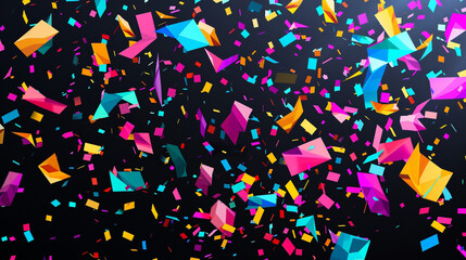 An image capturing a vector confetti downpour, with pieces in geometric shapes and vivid colors
