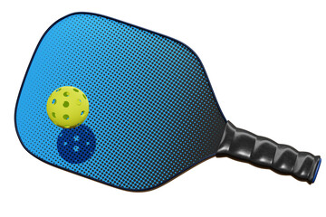 pickleball racketand ball on transparent background - 3d illustration