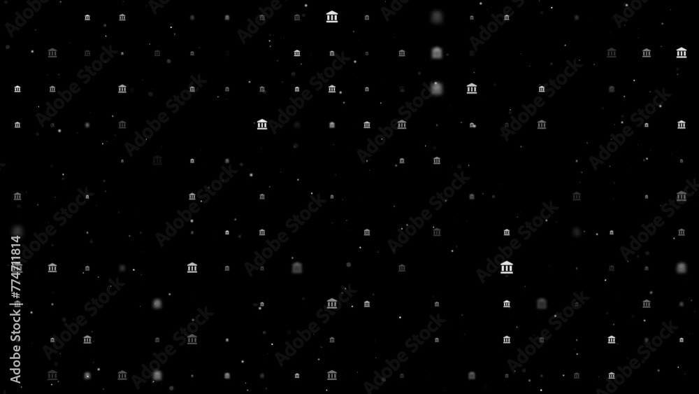 Poster template animation of evenly spaced bank symbols of different sizes and opacity. animation of transp