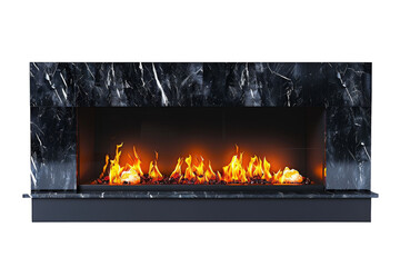 Black Marble Fireplace With Bright Flame