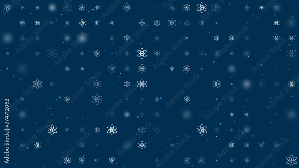 Poster template animation of evenly spaced atomic symbols of different sizes and opacity. animation of tran