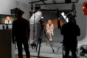 A woman at film studio set. Behind the scenes