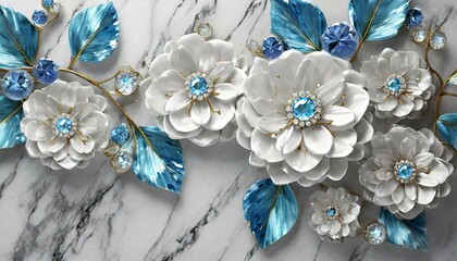 Diamond-Studded Blooms: 3D Wallpaper Featuring White Jewelry Flowers