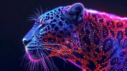 Leopard, abstract neon background.