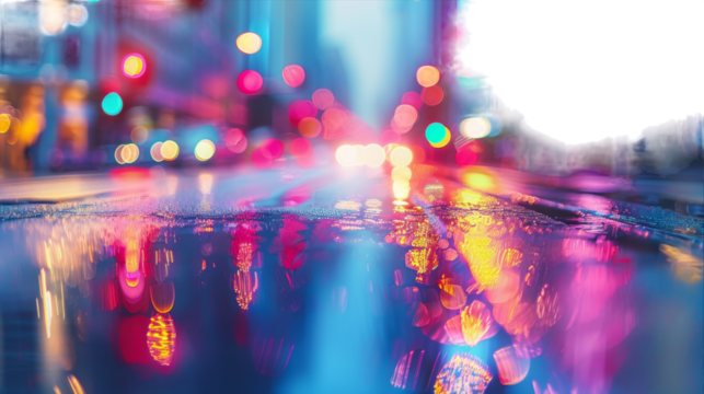 Blurred city street with vibrant traffic lights creating a mesmerizing dance of motion