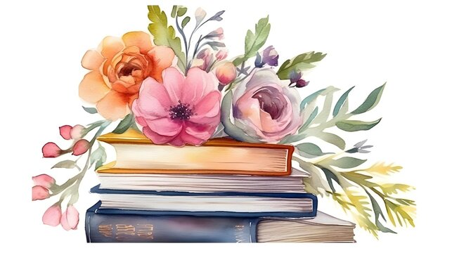 Livro floral em aquarela clipart ai livro generativo com flores de outono de volta à ilustração da escola
