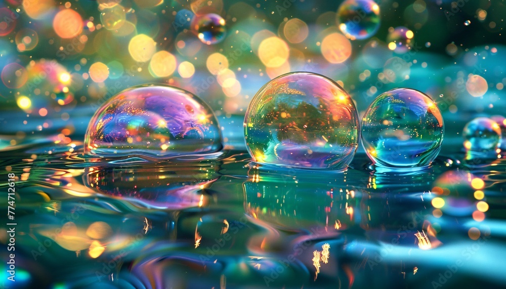 Poster bubbling up a colorful, glowing spectacle of bubbles in the ocean generative ai