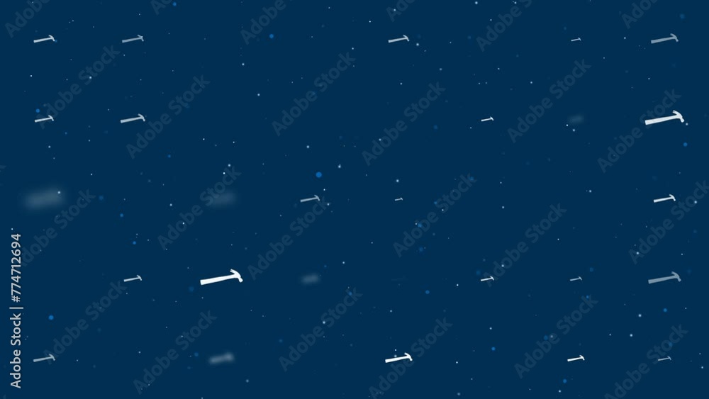 Poster template animation of evenly spaced hammer symbols of different sizes and opacity. animation of tran