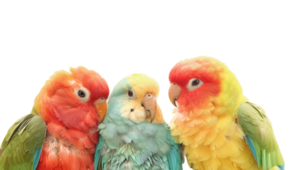 Three colorful birds standing together in vibrant unity