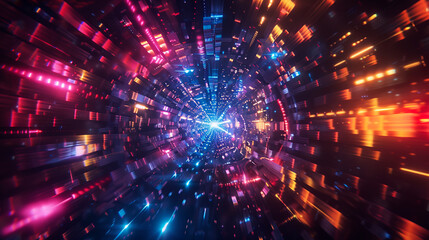 Fototapeta na wymiar Dynamic light neon tunnel, abstract neon background.
