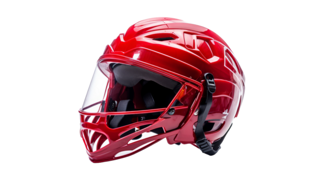 A vibrant red helmet stands boldly against a pristine white backdrop