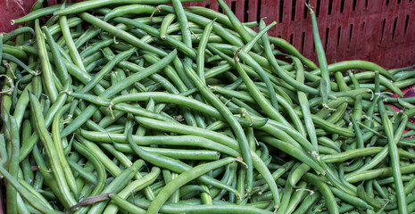 Green beans on sale in a market