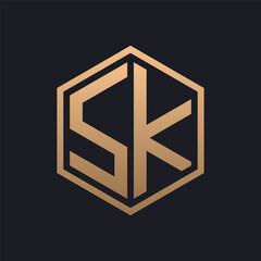 Elegant Hexagon Letter SK Logo Design. Initial Luxurious SK Logo Template