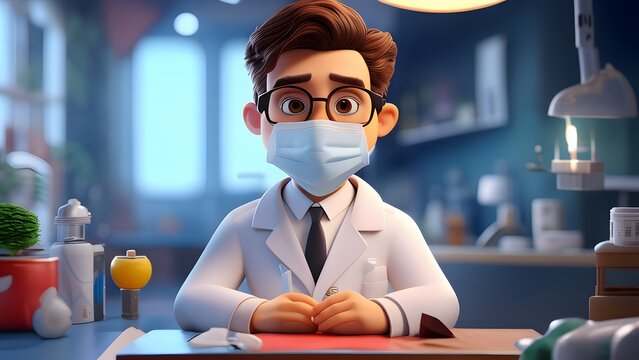 scientist in laboratory，Cartoon doctor or scientist illustration 3D cartoon characters, vector images, doctors visiting the hospital