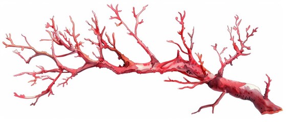 Coral branch with an isolated white background, illustrated in watercolor - obrazy, fototapety, plakaty