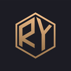 Elegant Hexagon Letter RY Logo Design. Initial Luxurious RY Logo Template - obrazy, fototapety, plakaty