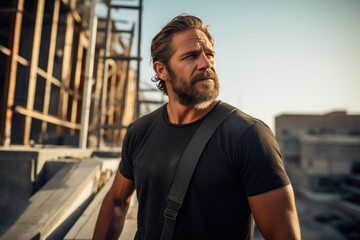 Fototapeta premium Modern Professional at Construction Site: Brown-Haired Man