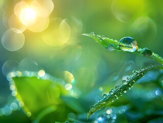 Sunlit Leaf with Raindrops A Refreshing June Moment Generative AI