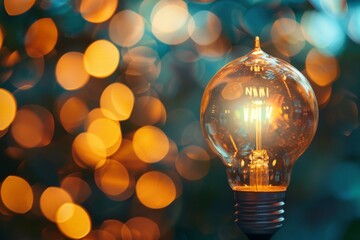 Glowing filament of an Edison light bulb, concept of ideas and innovation, bokeh background. soft focus, defocus - obrazy, fototapety, plakaty