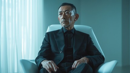 Mature Japanese Gentleman in Sleek Black Suit