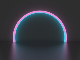 Stand with neon light 3d rendering stock photo