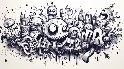 A drawing of a bunch of monsters and other things, AI