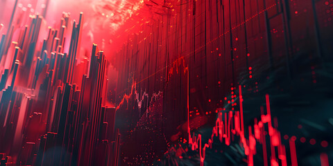 Skyline of cyberpunk red neon city at night, Red thunder cityscape the burning city.