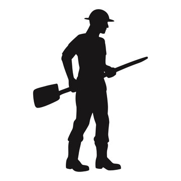 black silhouette worker holding shovel clip art preview