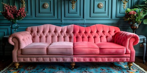 Before and after photos of a pink sofa cleaned by a professional cleaning service. Concept Cleaning Service, Pink Sofa, Before and After Photos, Professional Results