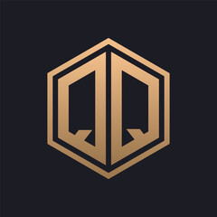 Elegant Hexagon Letter QQ Logo Design. Initial Luxurious QQ Logo Template