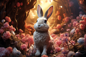 Easter rabbit in magic fairy fantasy world. - 774716258