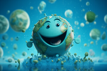World environment and Earth Day concept with happy, smiling globe and eco friendly enviroment. - 774716470
