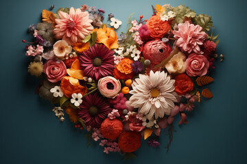 Artistic heart-shaped bouquet on dark background - 774716499