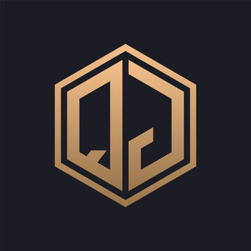 Elegant Hexagon Letter QJ Logo Design. Initial Luxurious QJ Logo Template