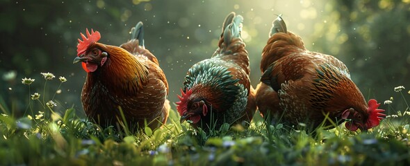 Chicken Chic A Flock of Roosters in the Sun Generative AI