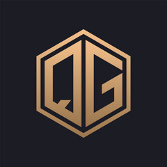 Elegant Hexagon Letter QG Logo Design. Initial Luxurious QG Logo Template