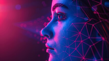 Digital Visualization of AI Humanoid With Neon Lighting