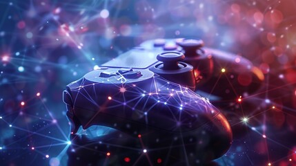 Futuristic Gaming Controller With Neon Lights and Digital Connections