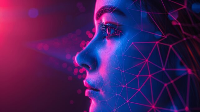 Digital Visualization of AI Humanoid With Neon Lighting