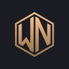 Elegant Hexagon Letter WN Logo Design. Initial Luxurious WN Logo Template