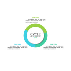 Circular scheme with three round paper white elements. Concept of cyclic business process with 3 stages. Minimal infographic design template. Modern flat vector illustration for data visualization.